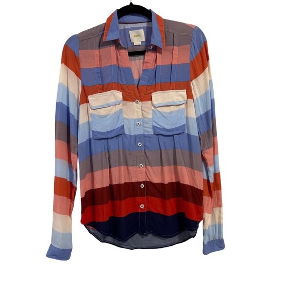 Anthropologie Maeve Wynwood Striped Buttondown Blouse Size 4 - Picture 1 of 8